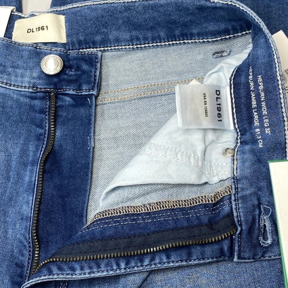 NEW DL1961 Women's Hepburn Wide Leg Jeans Size 26 Blue – High Rise, 32" Inseam - Picture 5 of 8